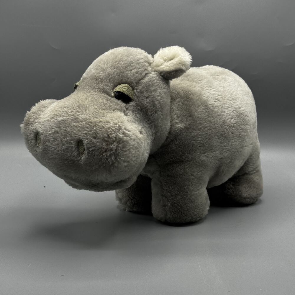 Vintage Dakin 11" Hippo Plush Coin Bank With Original Stopper Piggy Bank 1980